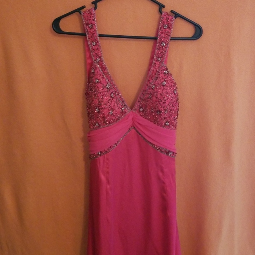 Pink dazzled prom dress W/ open tied back